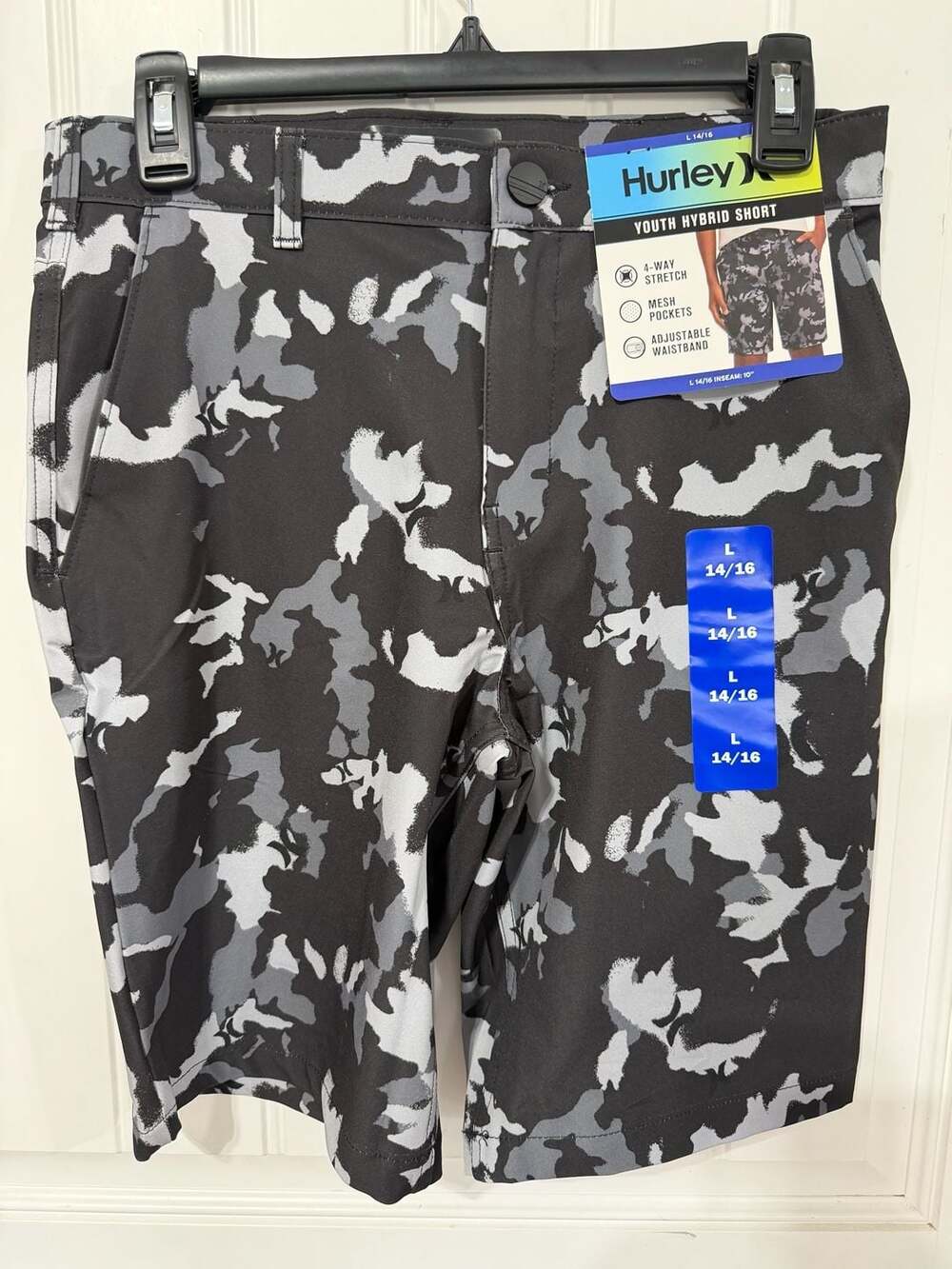 Hurley Youth Hybrid Shorts in Black/Grey Camo Print Size 14/16